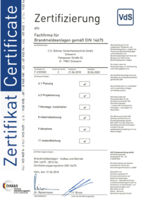 VdS / Zertifizierung als Fachfirma für BMA gem. DIN 14675